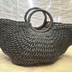 K. Carroll Black Straw Woven Tote Bag